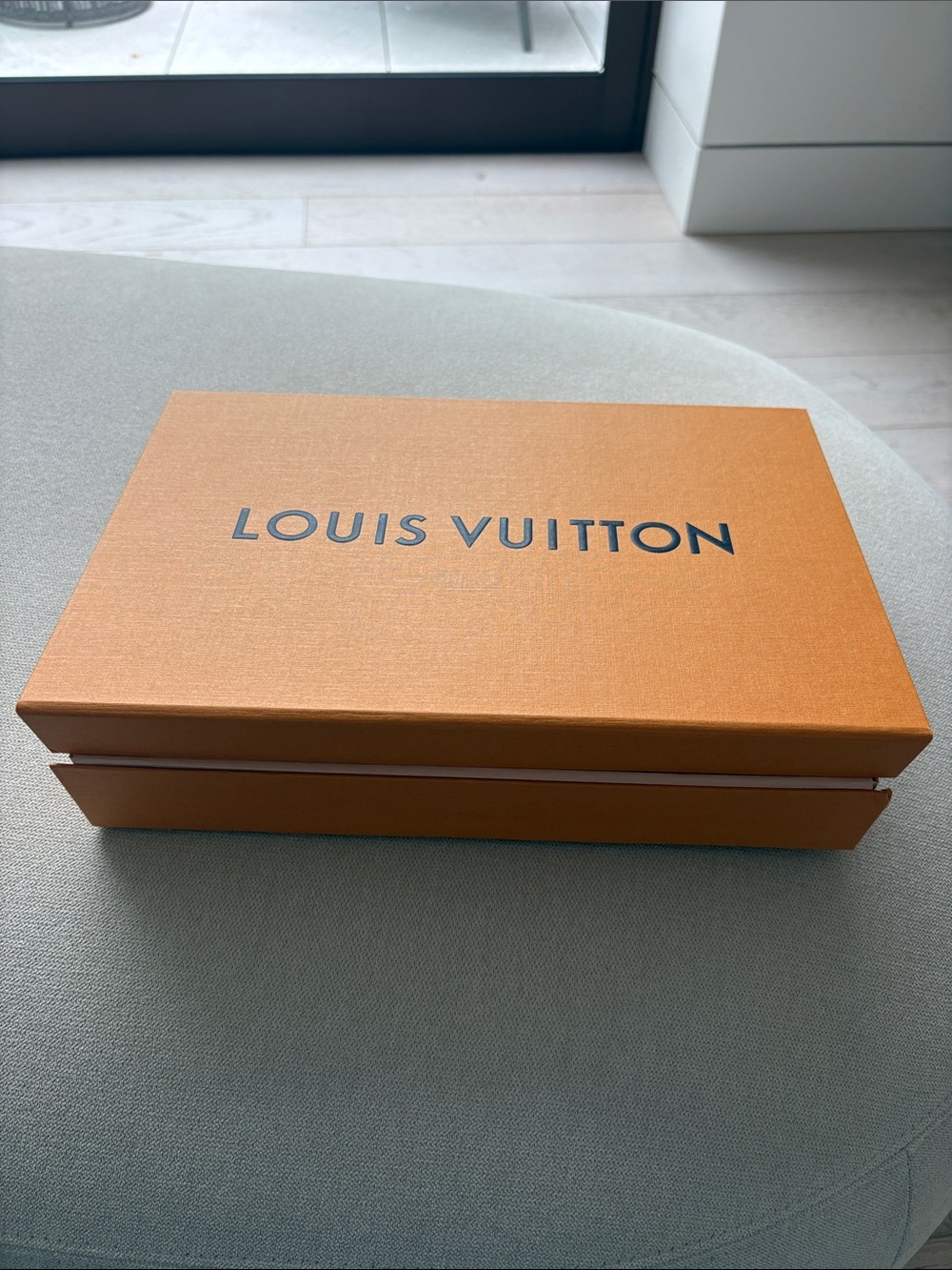 Louis Vuitton Peach and Orange Gift Box with Blue Logo Tissue